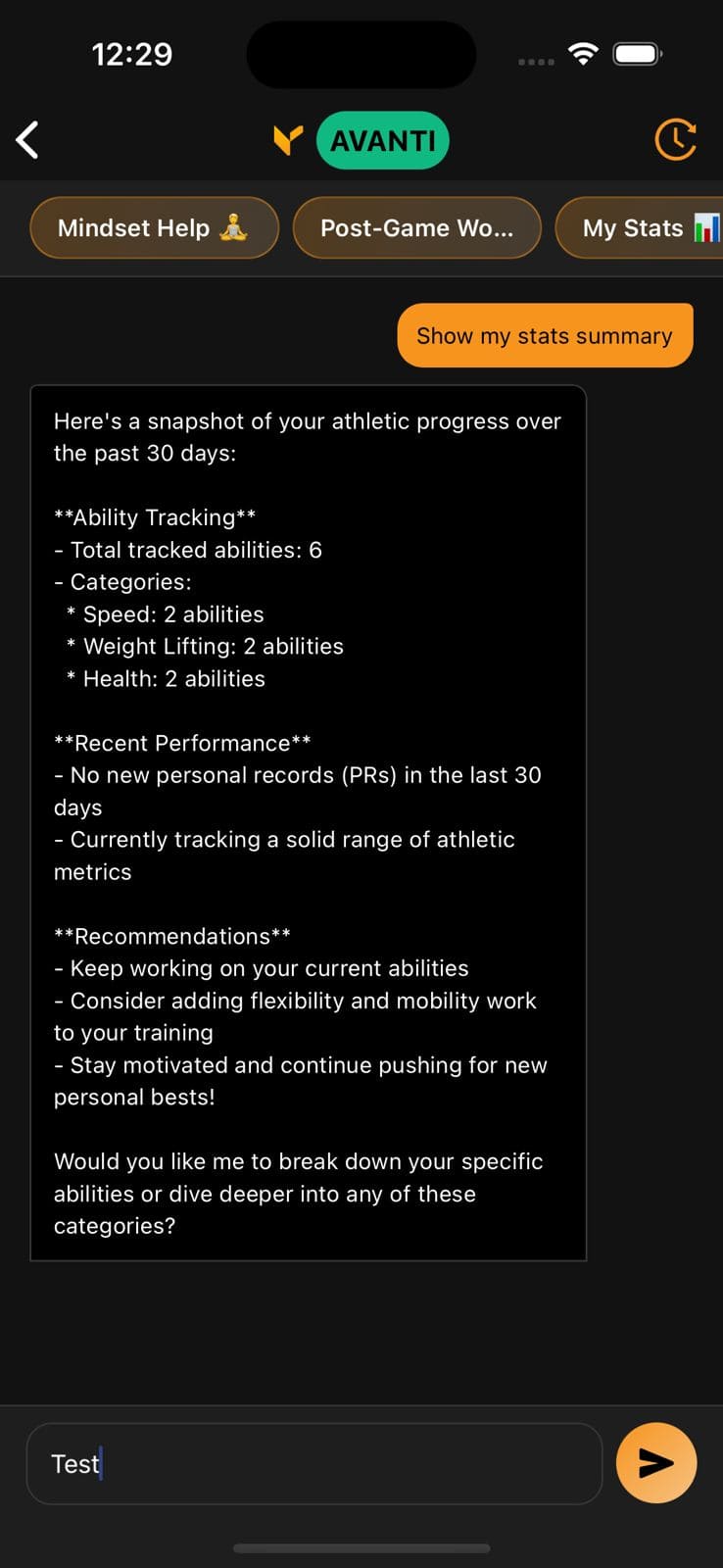 AVANTI app home screen