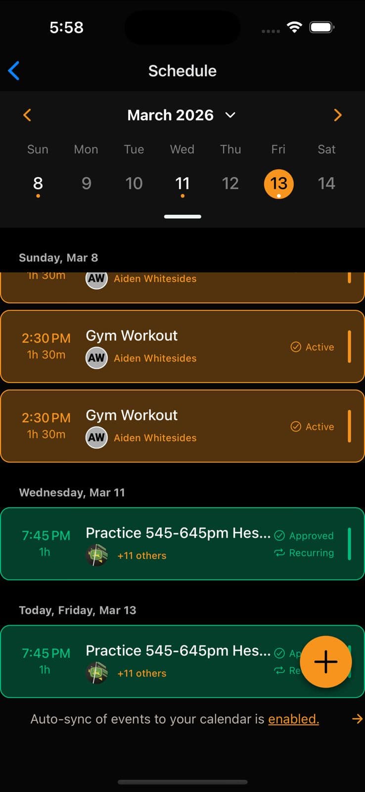 Mentor calendar and scheduling screen in VAI